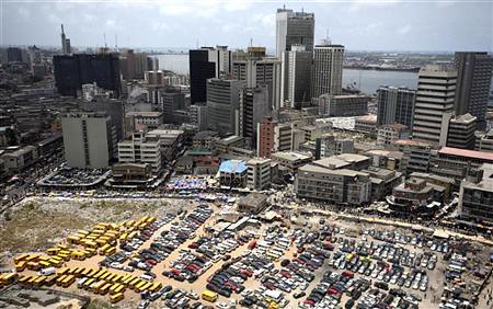 An aerial view shows the central business district in Nigeria's commercial capital of Lagos, April 7, 2009. REUTERS/Akintunde Akinleye  by Pan-African News Wire File Photos