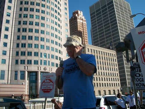 David Sole of the Michigan Emergency Committee Against War & Injustice (MECAWI) speaking at the pre-rally for the Detroit March for Jobs, Justice and Peace held downtown on August 28, 2010.  The march attracted thousands. (Photo: Abayomi Azikiwe) by Pan-African News Wire File Photos