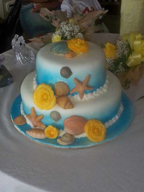 Blue and White Beach Theme Wedding Cake