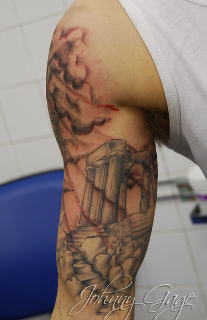 greek sleeve tattoo Tattooed by Johnny at The Tattoo Studio