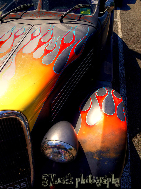 Some cool flames and pinstripes on a 35 Ford Tudor