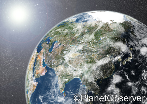 Globe showing Asia - Satellite image - PlanetObserver