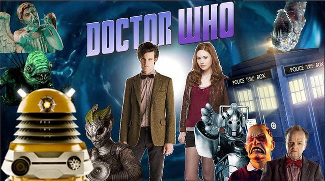 A wallpaper that I created for a computer that shows the 11th doctor and Amy