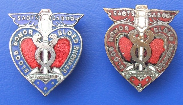 South African Blood Transfusion Service blood donor badges 1950's 