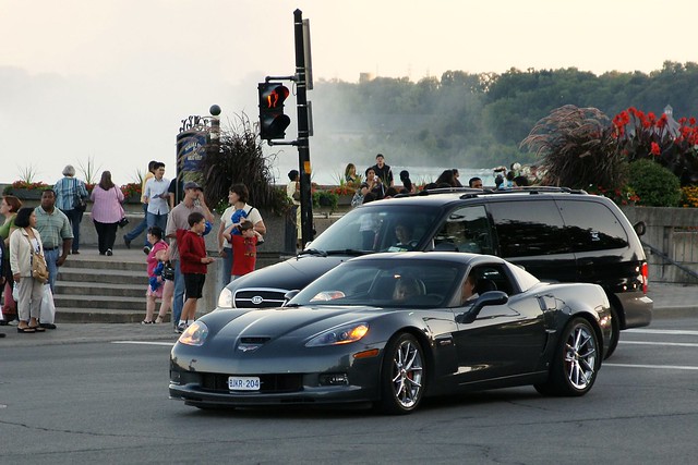 Chevrolet Corvette Z06 and some old Korean station wagon that got in the