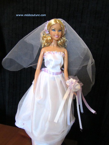 Barbie wedding dress Made with white satin fabric white tulle 