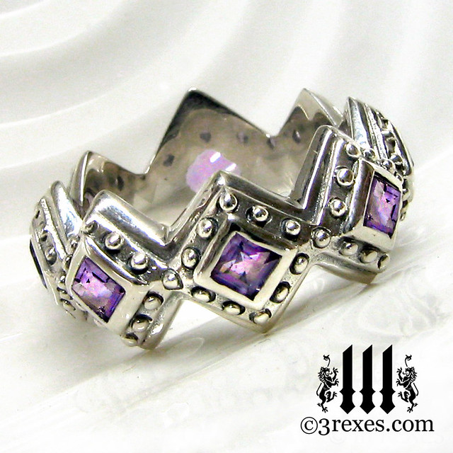 Renaissance Wedding Ring Amethyst Gothic Band 3 Rexes Jewelry