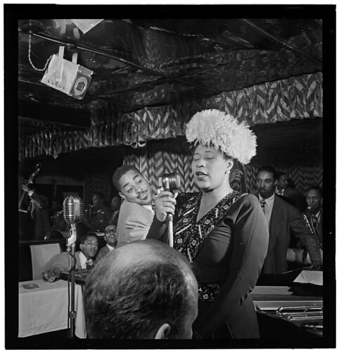 [Portrait of Ella Fitzgerald, Dizzy Gillespie, Ray Brown, Milt (Milton) Jackson, and Timmie Rosenkrantz, Downbeat, New York, N.Y., ca. Sept. 1947] (LOC)