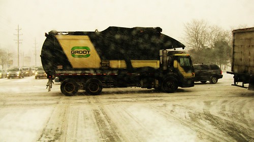 Groot Disposal Company front loading garbage truck. Des Palines Illinois USA. Tuesday, February 1st, 2011. by Eddie from Chicago