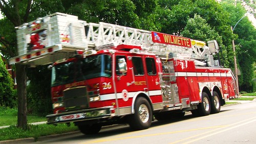 Wilmette Fire Department ariel tower truck #26 heading westbound on Lake Avenue. Wilmette Illinois. July 2010. by Eddie from Chicago