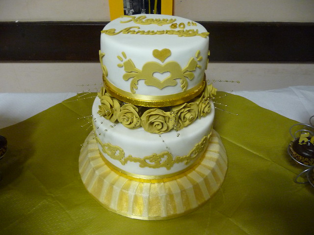 50th wedding anniversary cake Golden wedding cake 2 tiers with handmade