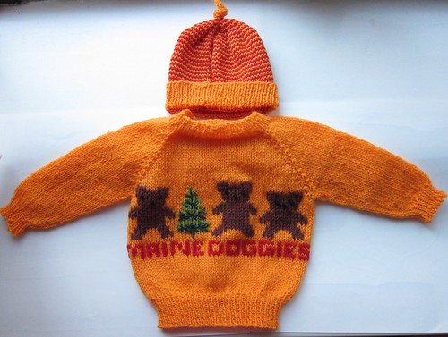 "Maine Doggies" Orange Baby Sweater & Hat