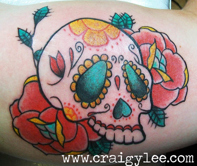 sugar candy skull roses tattoo wwwcraigyleecom copyright craigy lee