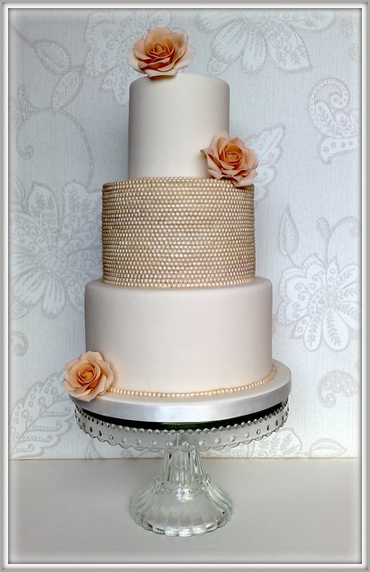 Vintage Pearl Rose Wedding Cake 3 tiered wedding cake