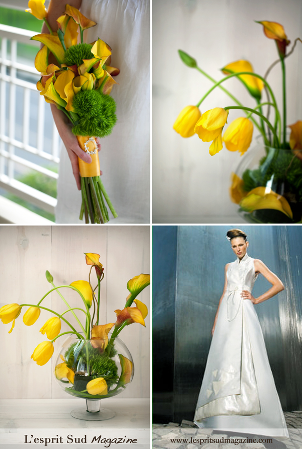 Wedding flowers: European arm bouquet and centerpiece