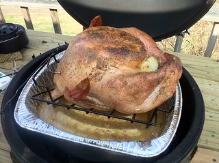 Smoking the turkey. It's getting there. Looks great. Smells better!