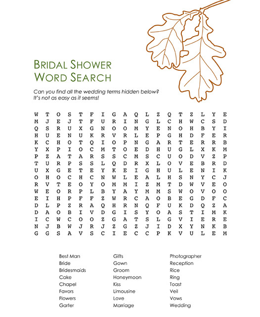 with tips and fun ideas Wedding word search all about Bridal Shower Word