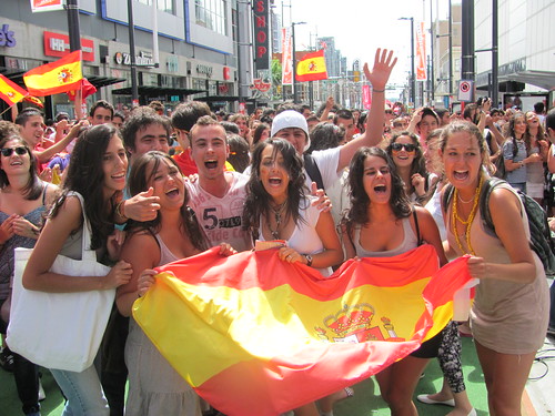 Wavin' the Flag on Granville Street in Vancouver: Spain Wins World Cup!!
