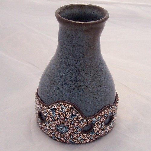 Handmade Vase with Polymer Clay Decoration, by CAG