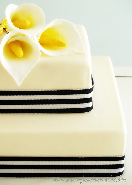 A simple calla lily wedding cake with a modern twist