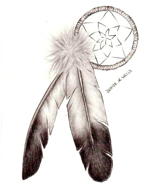 Dreamcatcher and Eagle Feathers tattoo design by Denise A Wells