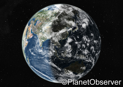 Globe centred on Asia and Oceania - Satellite image - PlanetObserver
