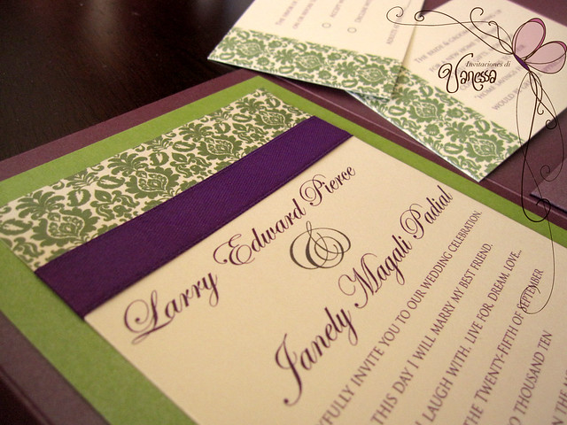 Purple and Green Wedding Invitation Purple Pocketfold
