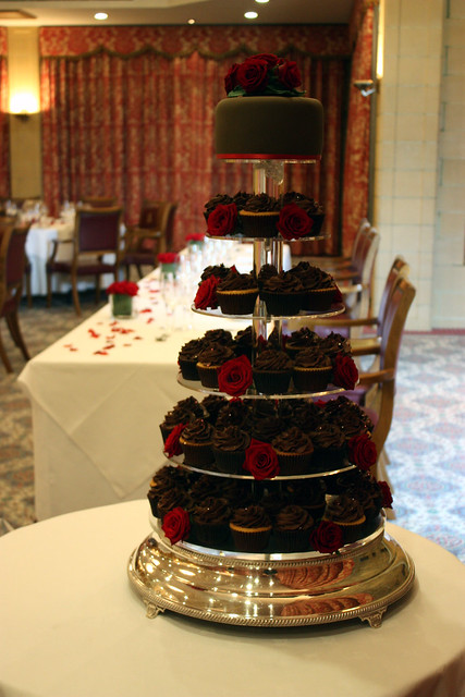 Chocolate Red Rose Wedding Cupcake Tower A very elegant chocolate cupcake