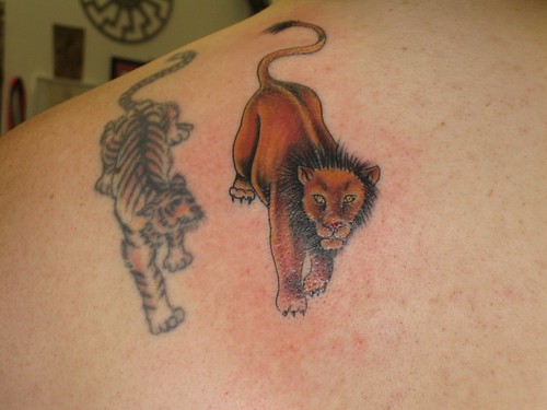 Shoulder tattoo design for women of a loin Tiger