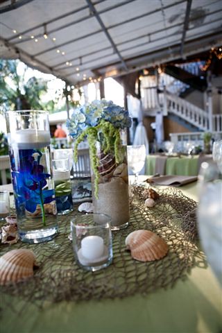 Sand and shell centerpieces Beach themed centerpieces