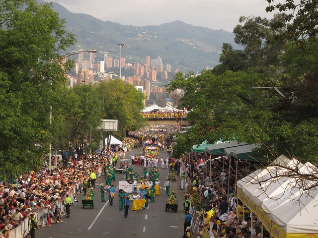View of the parade route from atop the bridge.