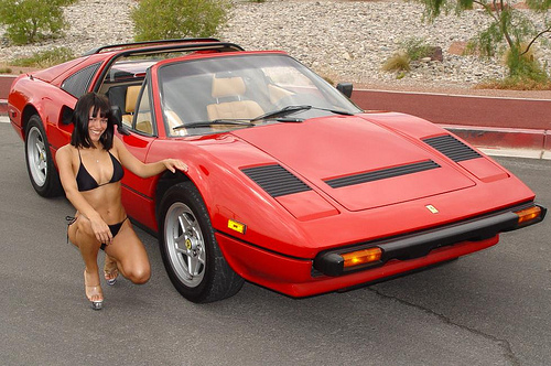Ferrari 308 GTS QV and sexy girl in a bikini