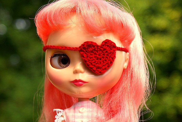 Crochet Heart Eyepatch for Blythecon 2011