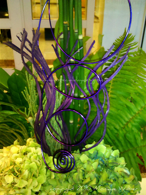 purple wire fern antique hydrangea wedding centerpiece
