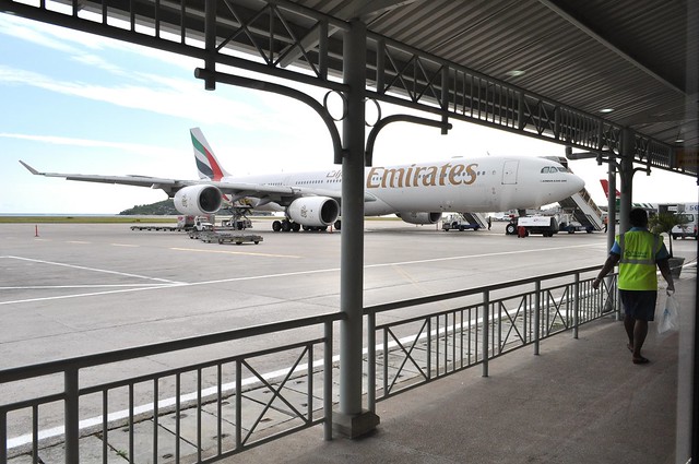 An Emirates Airbus A340-500 in Seychelles