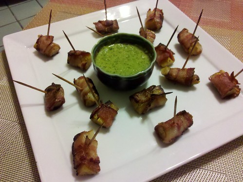 Bacon Wrapped Plantains with Lime & Garlic Mojo