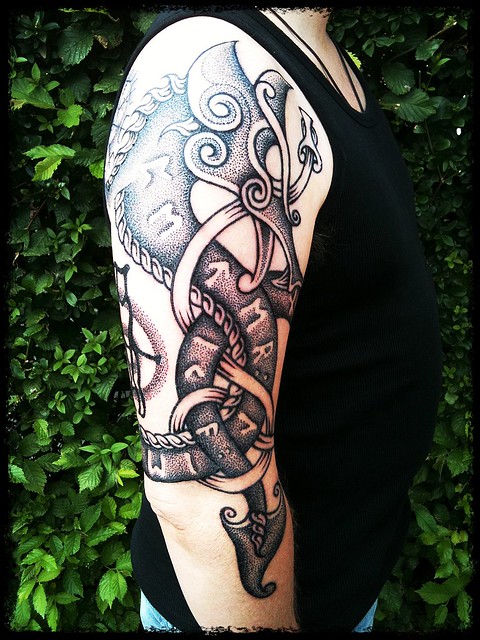 My new Viking dot style dragon tattoo by Colin Dale 3