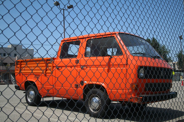 orange VW bus truck