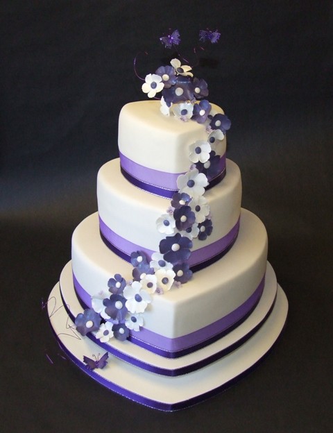 Ivory Purple Heart Wedding Cake 2
