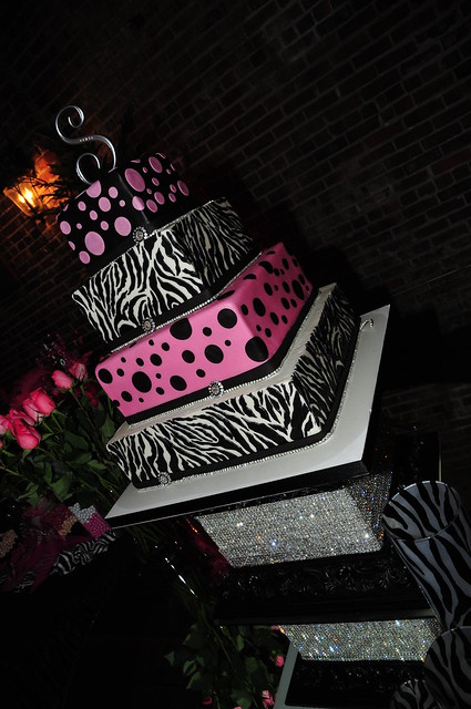 Zebra wedding cake 2 Buttercream on the zebra tiers fondant on the pink and
