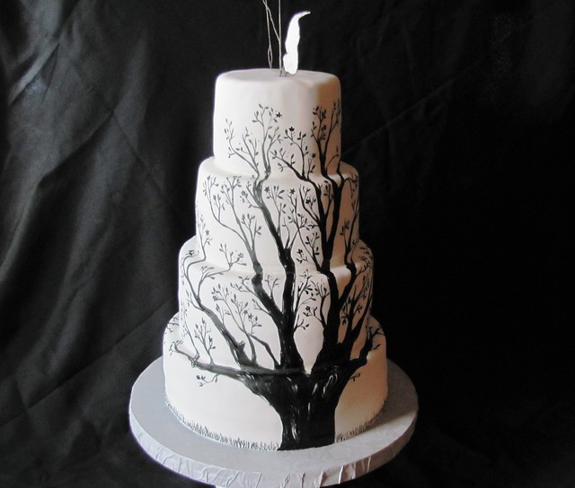Side of Tree Wedding Cake Each side had a black painted tree took forever