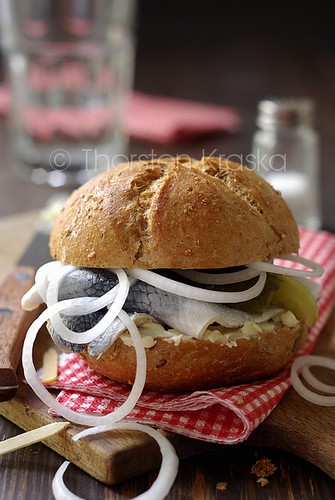 German Fast Food: pickled herring in a rustic bread roll