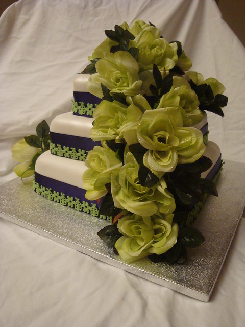 Purple Green Wedding Cake Fruitcake topped with apricot jam marzipan and 