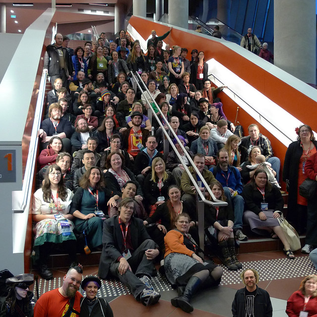 Many many Perth fans on the stairs at the Melbourne Convention centre