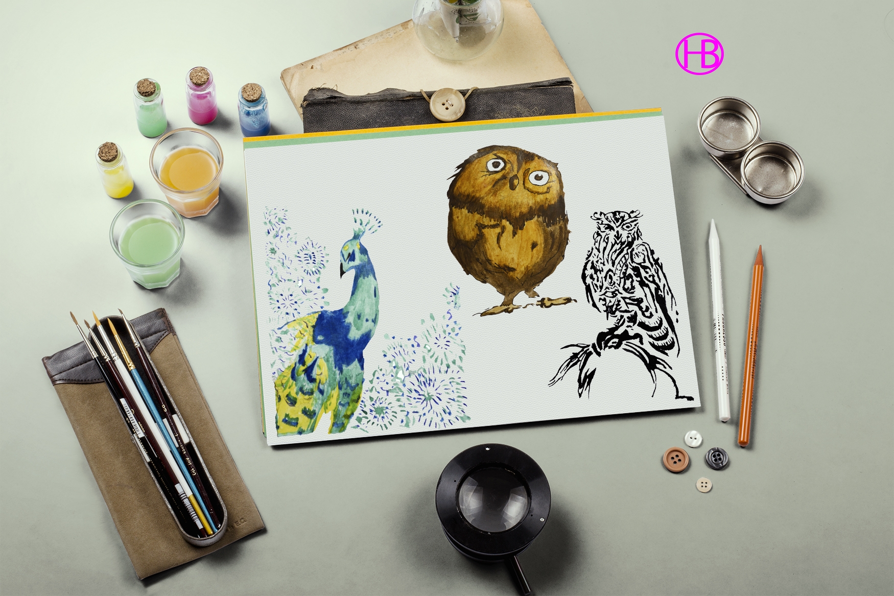 Brush màu nước về loài chim dành cho designer