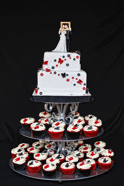 Decorated with black and red butterflies and blossoms