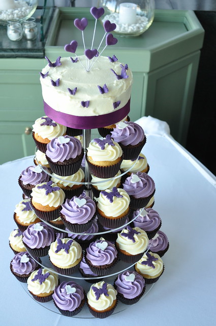 Double choc mud and orange poppyseed cupcakes for a purple themed wedding