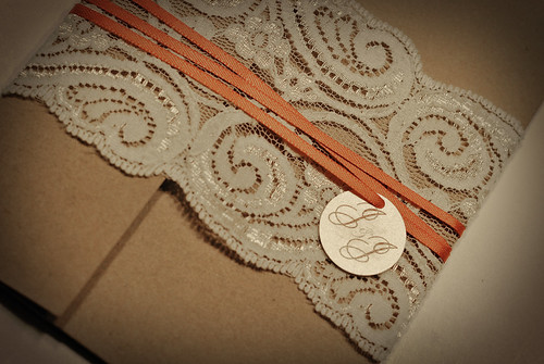 Invitation samples for Jennifer and Jason orange ribbon lace 