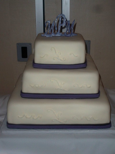 Black and Lapis Wedding Cake with Monogram