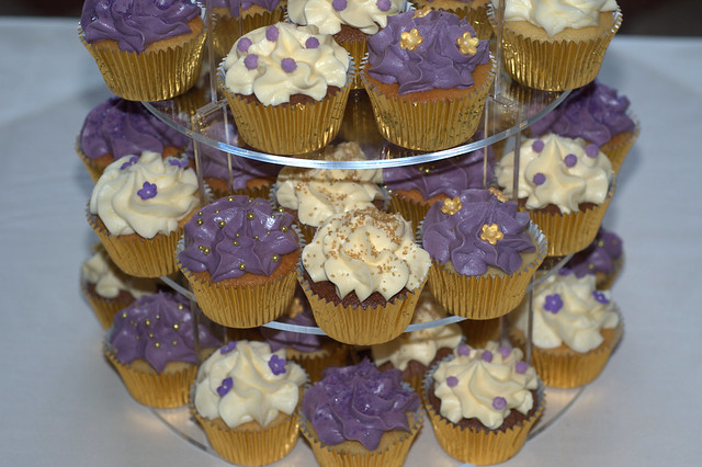 Purple and gold wedding cupcakes vanilla lemon and white chocolate